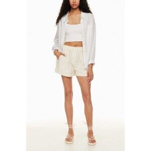 Wilfred Free White Tan Stripe High Rise Whitlock Poplin Shorts Size XS